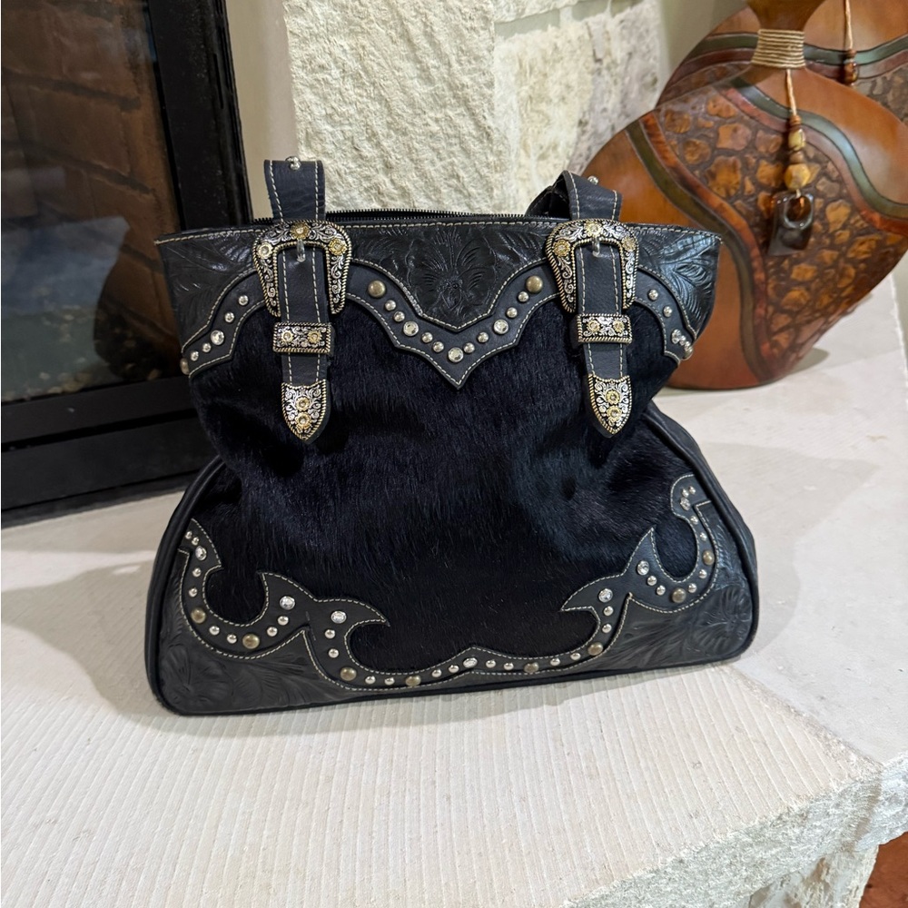 American West Black Studded Leather and Hide Women's Bag